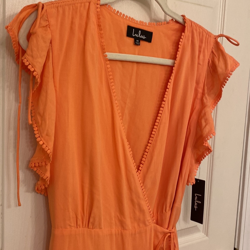 *NWT* Lulus Adeleine Peach Wrap Midi Dress - Picture 6 of 11